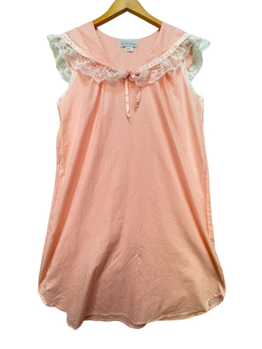 Vintage Night Time Creations Womens Tunic Tank Top  Sleepwear Size L Peach Lace